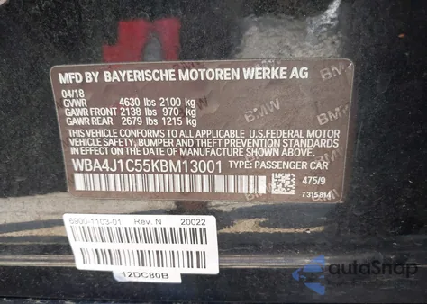 2019 BMW 430I Gran Coupe из США, поврежденный, VIN WBA4J1C55KBM13001